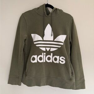Adidas Womens Olive Green Trefoil Logo Hoodie Sweatshirt
